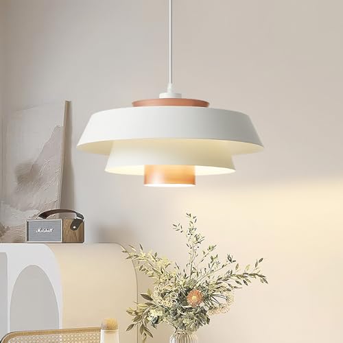 MIXL-White Saucer Pendant Light,Double Tier Shade Danish Hanging Lamp,Minimalist Hallway