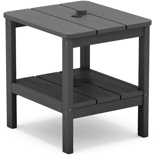 SERWALL 2-Tier HDPE Outdoor Side Table Weatherproof Rectangular Adirondack Side Table Grey