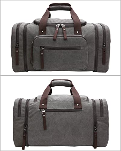 Duffle Bag for Travel, Large Canvas Duffel Bag for Travelling Overnight Weekender Bag Carry On Bag for Men Women Grey2