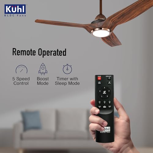 Image of KUHL Meridian M1 1200MM 65% Power Saving BLDC Ceiling Fan With Remote | BEE 5 Star Rated & ISI Marked | High Air Flow | Down Light & Reverse Mode | 5 Year Warranty on Motor | Free Installation | Teak