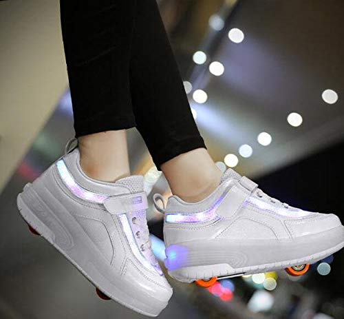 qmj Chaussures À roulettes Rechargeables USB Sport en Plein Air Skate Cross Formateurs Invisible Automatique Poulie Roues Patin À roulettes Chaussures Lumineuses,White-37