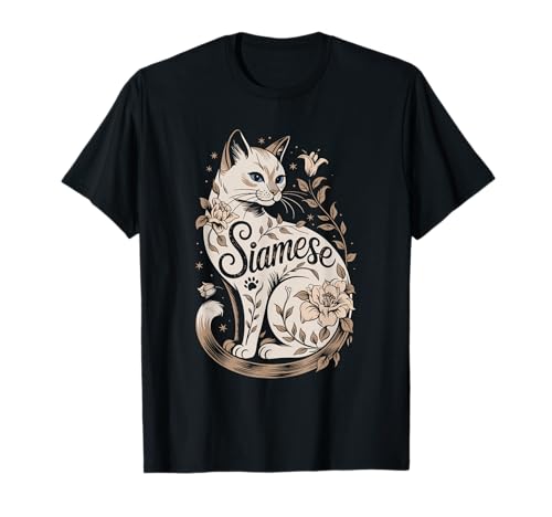 Floral Whimsical Siamese Cat Meezer Camiseta