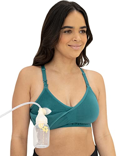 Kindred Bravely Sublime Hands Free Sports Pumping Bra | Patented All-in-One Pumping & Nursing Sports Bra (Teal, Large)