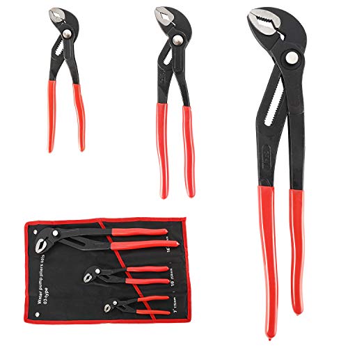 Image of HighFree 3PCS Water Pump Pliers Set 7Inch, 10Inch, 16Inch, Tongue and Groove Pliers Set Quick Adjustment by Pressing and Sliding Grips Any Shaped Object