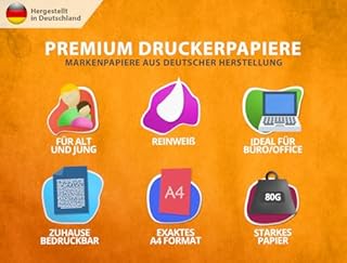 Carta per stampante, formato A4, 80 g, bianco, 500 fogli, carta di alta qualità, bianco puro, DIN A4, 21 x 29,7 cm, carta per fotocopie, stampanti laser e getto d'inchiostro per università,