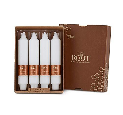 Root Candles 4-Count Unscented Dinner Candles Dripless Beeswax Enhanced Timberline™ Collenette Boxed Candle Set, 7-Inch, White