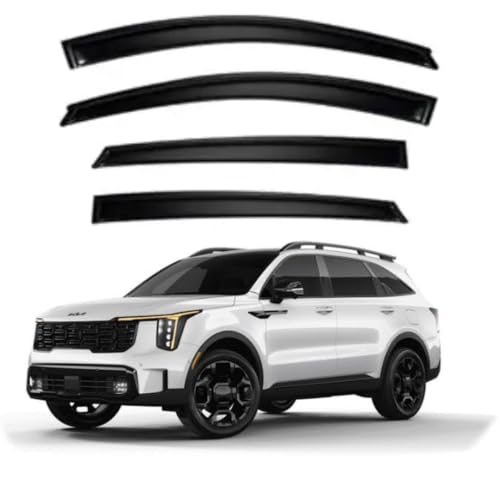 Image of Premium Smoke Car Door Visor Front+Rear Sun /Rain Guard Outside Mount Tape-On Window Visors Compatible with Kia Sorento (2026)