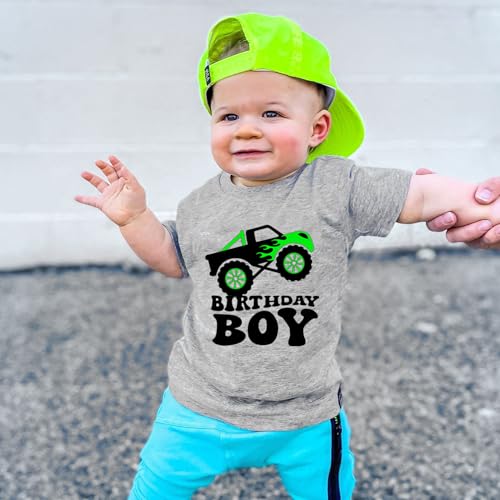 Birthday Shirt Monster Truck Boys Toddler T-Shirts Birthday Tees Little Kids Top Outfit White Gray 2nd 3rd 4th 5th 6th 7th3