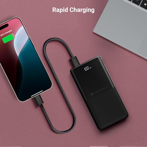 Image of ZEBRONICS 10000 mAh Power Bank | 22.5W Super Fast Charging | PD3.0 (PPS) | Dual Type-C & USB-A | LED Percentage Display | Sleek /Texured Body | for All Mobiles, Tablet, Earbuds, EnergiPod 10R1 (Black)