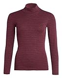 Conta Thermo Langarm Shirt mit Stehkragen, geringeltes Damenshirt mit natürlicher Baumwolle, wärmeisolierende Unterwäsche, Damenbekleidung, Bordeaux Geringelt, Größe: 36/XS