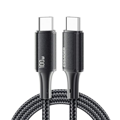 Cabo de Carregamento e Dados Tipo C de 100W para Carregamento Rápido e Transferência de Dados Essager (Preto)