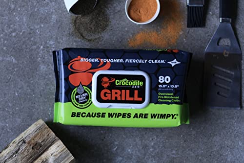 Image of Crocodile Cloth Grill Wipes, 640 Count (8 Packs) - Extra-Large 15 inch x 10 inch Plant-Based Cleaning Cloths, Safe on Skin & Surfaces, Pre-Moistened with Aloe & Vitamin E