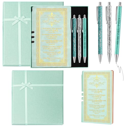 Affrolling 5 Pcs Christian Notebook Pens Gifts Set for Women Religious Leather Prayer Journal Pens with Gift Box for Mother's Day Church Men Graduation Coworker Godmother Father Gifts(Green)