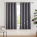 PONY DANCE Gray Blackout Curtains with Eyelets Thermal Insulated Privacy Curtains for Bedroom, Living Room, Kitchen Energy Saving Light Blocking Window Treatment Drapes, W52 X L63, 2 Panels, Gray