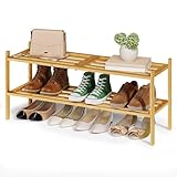 SONGMICS Zapatero de Bambú, 2 Niveles, Apilable, Estrecho, Estantería para...