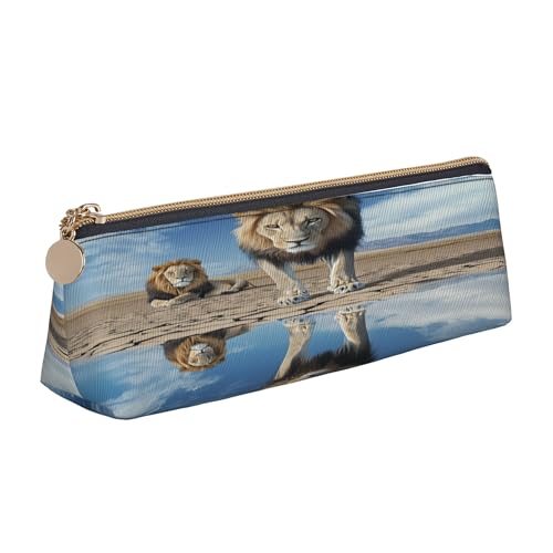 Entemne Estuche de piel impermeable para lápices para niñas y niños, organizador de papelería, bolsa pequeña para suministros escolares, bolsa organizadora de oficina, Cool Africa Lion, 21 x 6 x 6 cm
