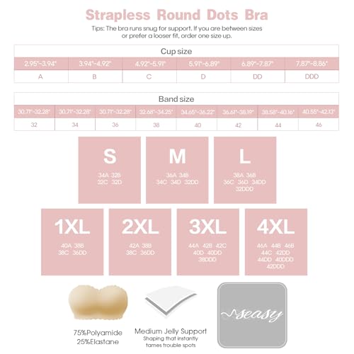 Image of Plus Size Strapless Bras for Women Strapless Push up Bra | Clear straps,No-Slip,Wireless,Full Coverage Bandeau,Jelly Support Technology,Smooth shaping,Everyday ladies strapless bras