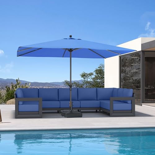 Image of PURPLE LEAF Outdoor Market Umbrella 11.5' x 8' Rectangle Sky Blue 8 Ribs