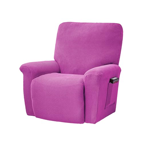 PENDEJATO Stretch Recliner Chair Cover, 4-Piece Soft Jacquard Recliner Slipcovers Lazyboy Recliner Cover Washable Furniture Protector with Pocket (Rose red)