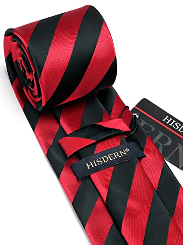 Image of HISDERN Mens Tie Striped Ties and Handkerchief Set Business Formal Woven Pocket Square Wedding College Stripe Necktie