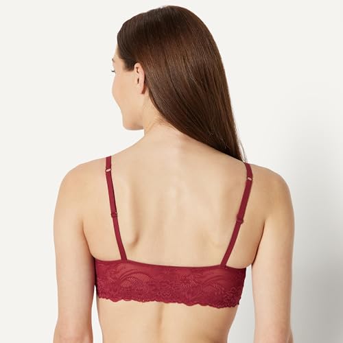 Amazon Essentials Women's Stretch Galloon Lace Unlined Triangle Bra, Wireless, Pack of 2, Soft Petal / Burgundy, X-Large - image 3
