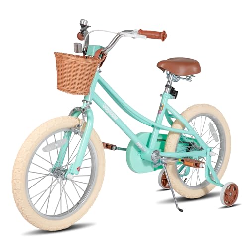 JOYSTAR 18 inch Girls Bike Ages 5-8 Years Old Kids (43"-59" Tall), Kids Bike with Training Wheels & Basket, Kids' Bicycle Mint Green