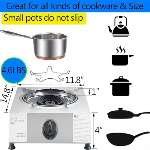 Image of Horynar Propane Stove Single Burner Propane Stove 1 Burner 12,000 BTU Auto Ignition Gas Stove with CSA Hose for Outdoor Cooking,Emergency