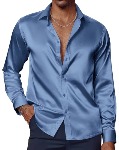 PJ PAUL JONES Mens Silk Dress Shirts Long Sleeve Button