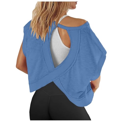 Camisas de Entrenamiento de Manga Corta para Mujer, Camisetas con Espalda Abierta, Informales, para Yoga, Atletismo, Gimnasio, Camisetas holgadas para Correr, de Fibra Suave, Suave y cómodo