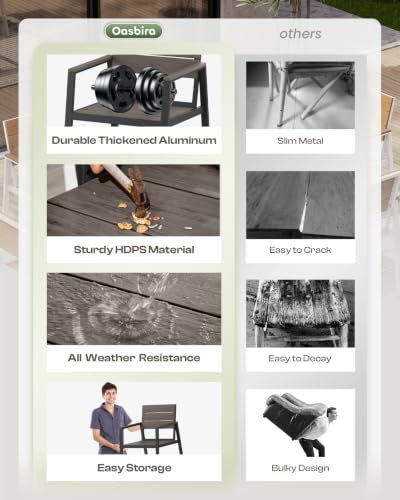 Image of Outdoor Dining Set for 6, Patio Table and Chairs Set with Umbrella Hole, 7 Pieces HDPS + Aluminum Outdoor Furniture Sets for Patio, Garden (Charcoal)