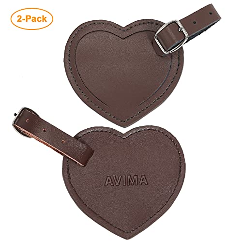 Image of AVIMA Premium Handmade Leather Small Heart Luggage Travel Bag Suitcase Tags 2pcs