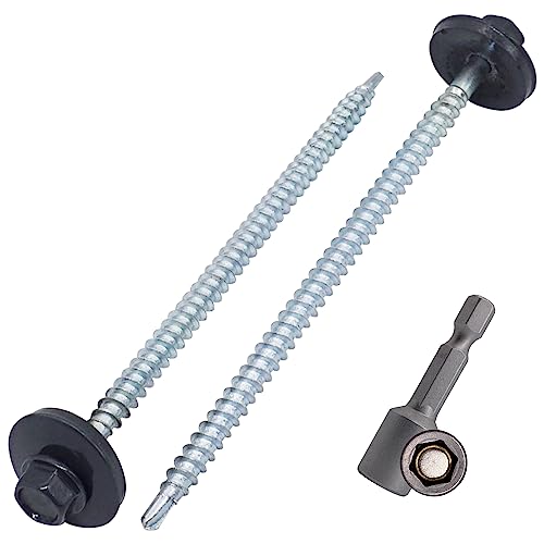 SKIR'CO (50 pièces) Vis Toiture Peintes 4,8 x 100 mm, Tête Hexagonale, Vis Autoperceuses Avec Rondelles EPDM (Gris Anthracite, RAL 7016)