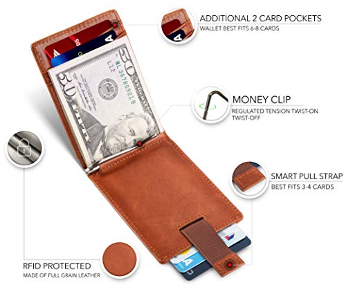 Serman Brands Rfid Blocking Slim Bifold Genuine Leather Minimalist Front Pocket Wallets For Men With Money Clip Thin Gift (Dark Caramel 1.S) #TOP2