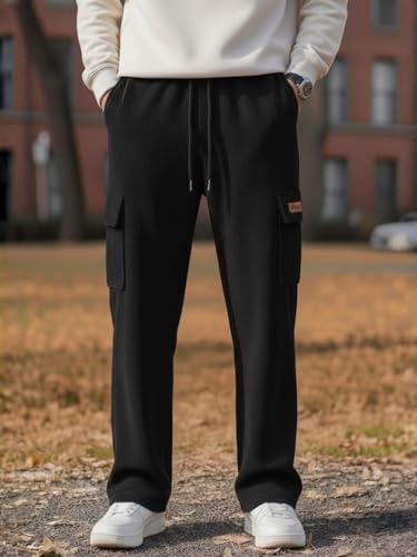 Image of Men's Ribbed Casual Cargo Pants | Stretchable & Comfortable Lower | Elastic Waist Drawstring | Relaxed Fit Stretchable & Comfortable Textured Fabric Cargo Pant for Men