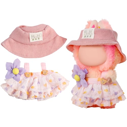 Chritice 3 Stück Puppenkleidungs Set für Puppe,Kompatibel mit Labubu,Violett Schwarz Kleine Schleifenhaube,Trägerkleid &...