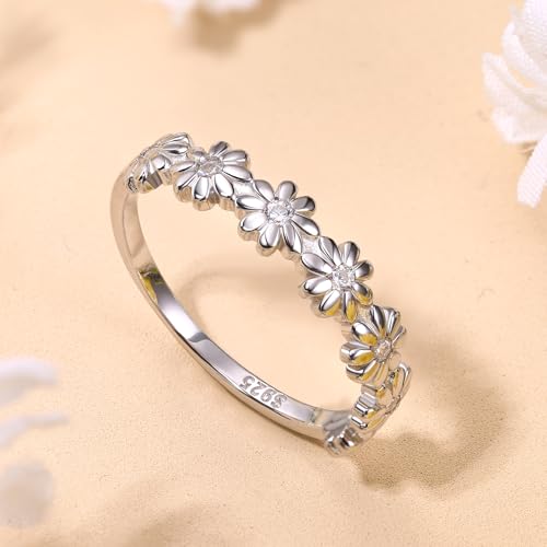 Milacolato 925 Sterling Silver Ring 18K Gold Plated Daisy Flower Ring Cubic Zirconia High Polished Sunflower Stacking Statement Wedding Band Ring For Women Valentine'S Jewelry Gifts thumb #4