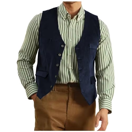 Mens Corduroy Vest Slim Fit Casual Business Formal Vintage Waistcoat Western Cowboy Sleeveless Jackets3