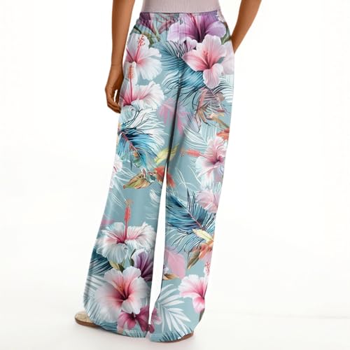 Palazzo Pants for Women Casual High Waist Wide Leg Pant Summer Floral Lounge Beach Trousers with Pocket3