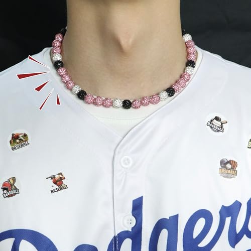 Baseball Beaded Necklace for Men,Baseball Necklace Gifts,Diamond Rhinestone Discoball bead necklace,Chain Necklace Gifts for Baseball Player Team Lovers
