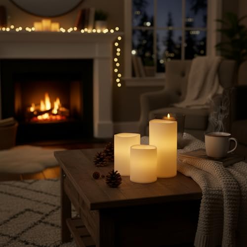 Image of Lavish Home 3-Piece Battery Operated Candles Set - LED Flameless Candles Battery Operated with Remote Controlled, Real Wax for Home, Wedding, or Christmas Decor (White)