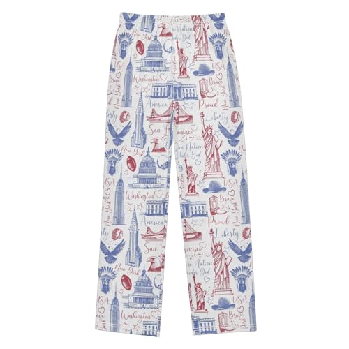 American Statue of Liberty Boys Long Pants Soft Trousers Elastic Waist Kids Lounge Bottoms with Pockets S-XL