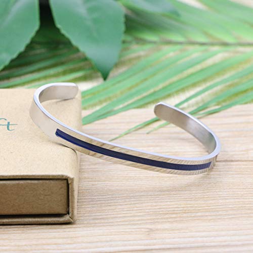 Awegift Stainless Steel Thin Blue Line Cuff Bracelet Jewelry Gifts For Women Female Officer #TOP3