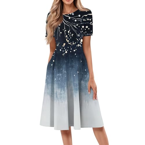 Angebote des Tages Heute Abendkleid Sundress Freizeit Sommerkleid Damen Kleider Elegant Gothic Kleid Jersey Festliches Outfit Damen Baumwollkleid Indische Kleidung Kleider Sommer (Marine,3XL)