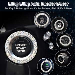 OTOSTAR 7 Pack Bling Car Accessories Set for Women, 2 Pack Bling Crystal Rhinestones License Plate Frames, Bling Car Ring Emblem Sticker, Bling Crystal Crown Valve Stem Caps (Violet)