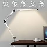 Lampe à bras pivotant, lampe de bureau LED avec pince, éclairage à intensité variable 9 W pour les soins oculaires, minuterie, mémoire, 6 modes de couleur, lampe de table Wellwerks Modern Architect pour étude de tâches (argent)