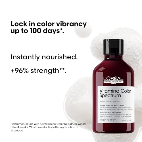 L'Oréal Professionnel Szampon do koloryzacji włosów z efektem szkła do włosów farbowanych, z kwasem ferula i cytrynowym, wegański, seria Expert, szampon Vitamino Color Spectrum, 300 ml