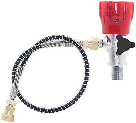 Paintball CO2 Tank Compressed Air DIN Valve Gauge & Fill Station, 300bar/4500psi High Pressure, 8mm Quick Disconnect Adapter, 24" Charging Hose for PCP Game (Top Gauge Valve)