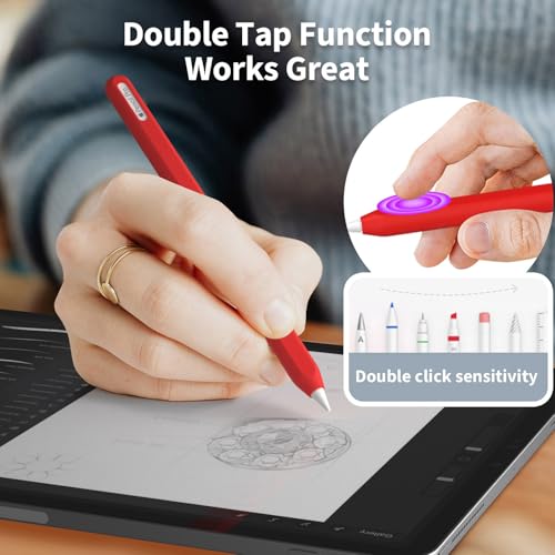 Image of Ultra Thin Protective Pencil Cover for Apple Pencil Pro &Apple Pencil 2nd Gen Silicone Case Sleeve Compatible with Apple Pencil Pro (red)