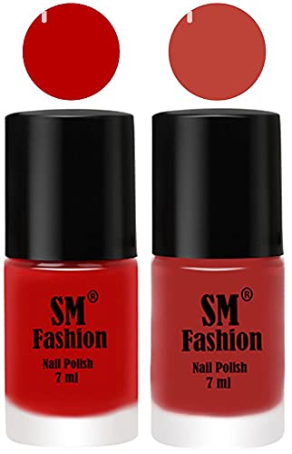 Image of Long Lasting Nail Polish | Nail Paint Combo 7 ml Each) - Set of 2 Red-Dark Nude