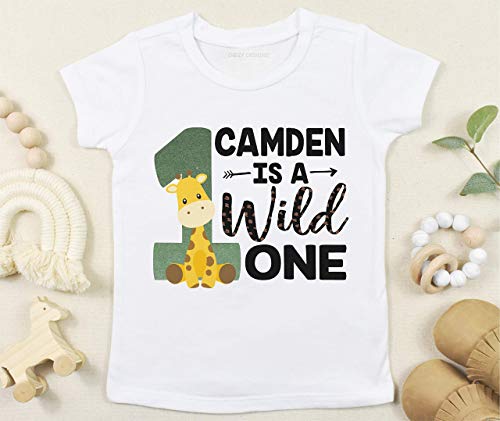 Safari First Birthday Bodysuit, Wild One Birthday Boy or Girl, Personalized Giraffe Birthday Shirt with Name, Zoo Theme Birthday Outfit4